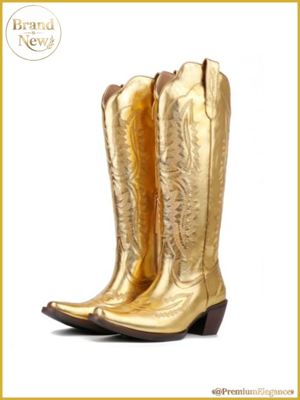 Cowboy Boots for Women Knee High Cowgirl Pointed Snip Toe Chunky Heel